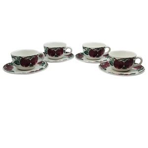 Nancy Calhoun Bella Roma‎ 4 Cup & Saucer Set Lot Apples Cafe Classico Vintage